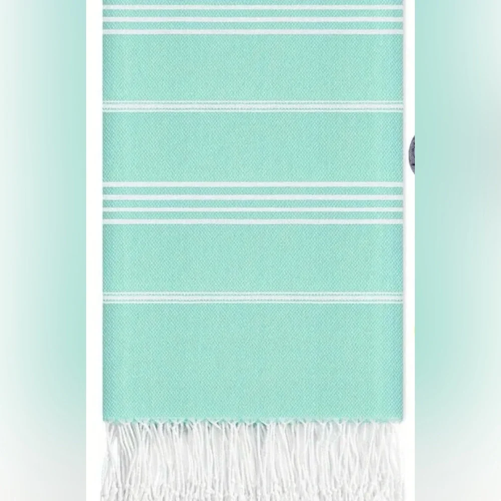 Turkish Turquoise Striped Beach Towel. 100% cotton. Large size.
